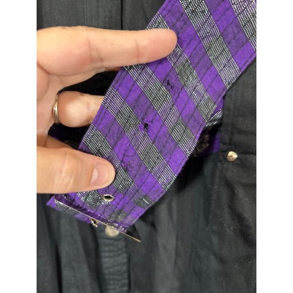 Coogi Shirt Dress 2X Black Purple Silver Belted Studded Logo Smocked Waist Y2K - Picture 6 of 16